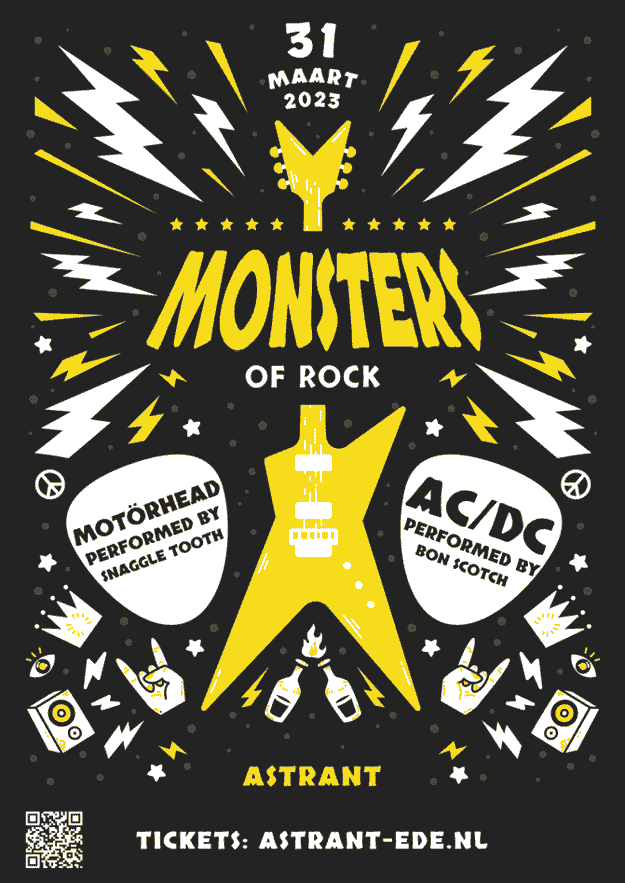 monsters of rock, poppodium, astrant, ede, 31 maart, bon scotch, acdc tribute, snaggletooth, motorhead tribute